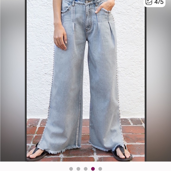 POL Denim - Pol Wide Leg Stud Sides Fray Hem Jeans - New